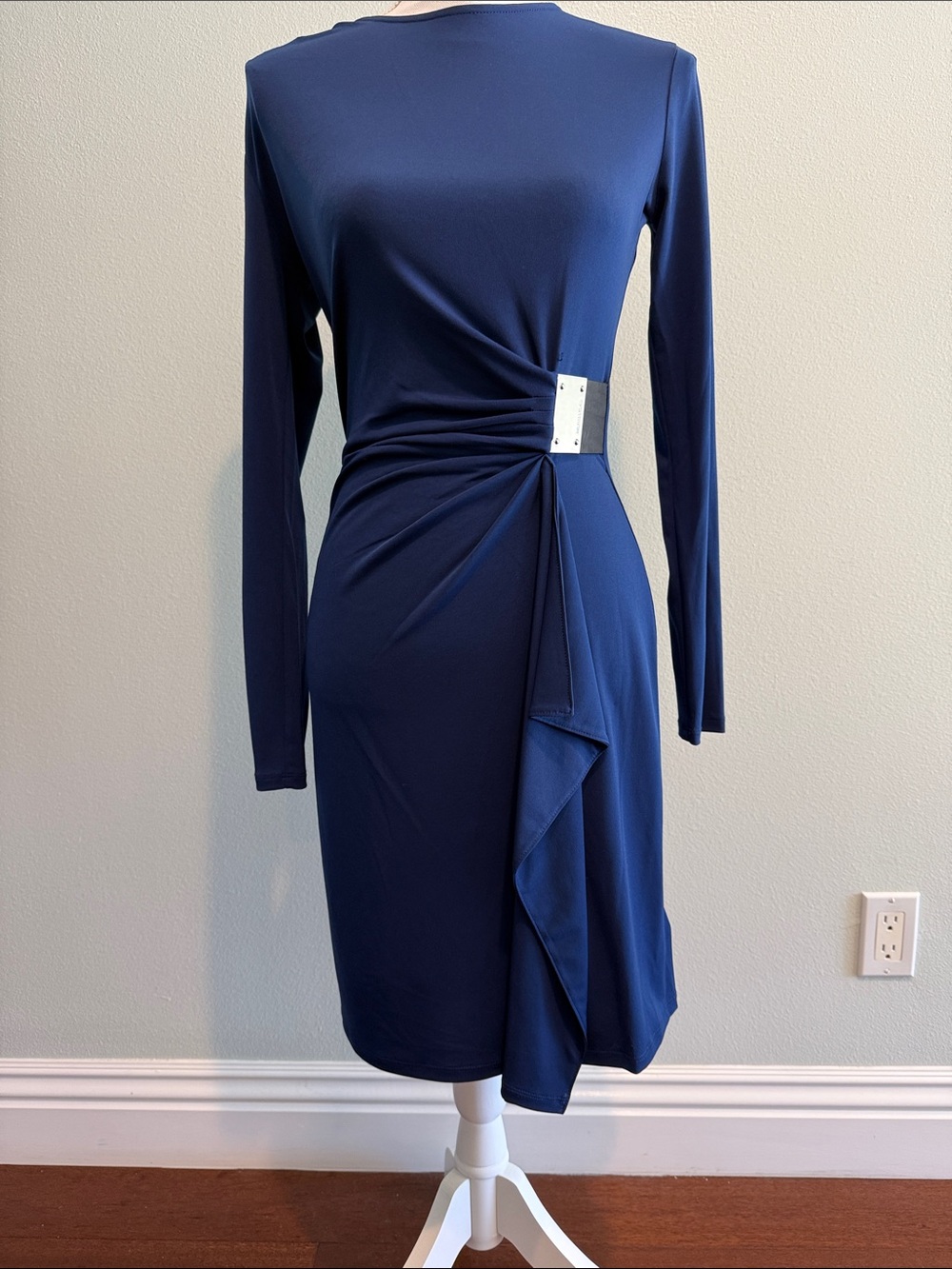 MICHAEL KORS NWTS  SIZE S Navy Long-Sleeve Ruched Side Dress